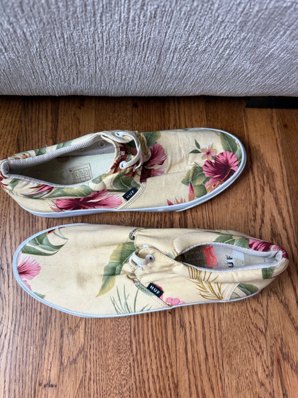 HUF Floral Canvas Sneakers in Cream and Pink